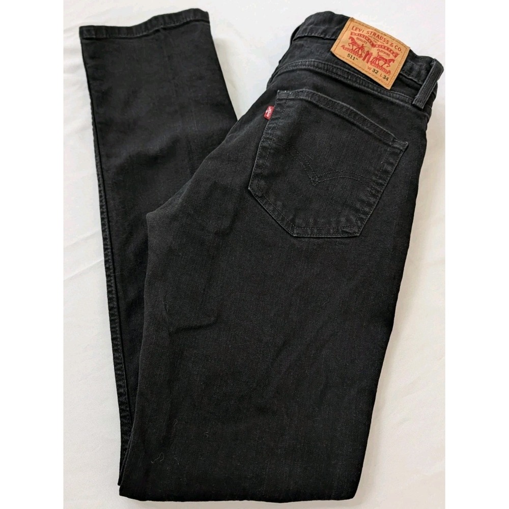 Levi's 511 Slim Fit Jeans Mens 32x34 Black Denim Stretch Pants EUC